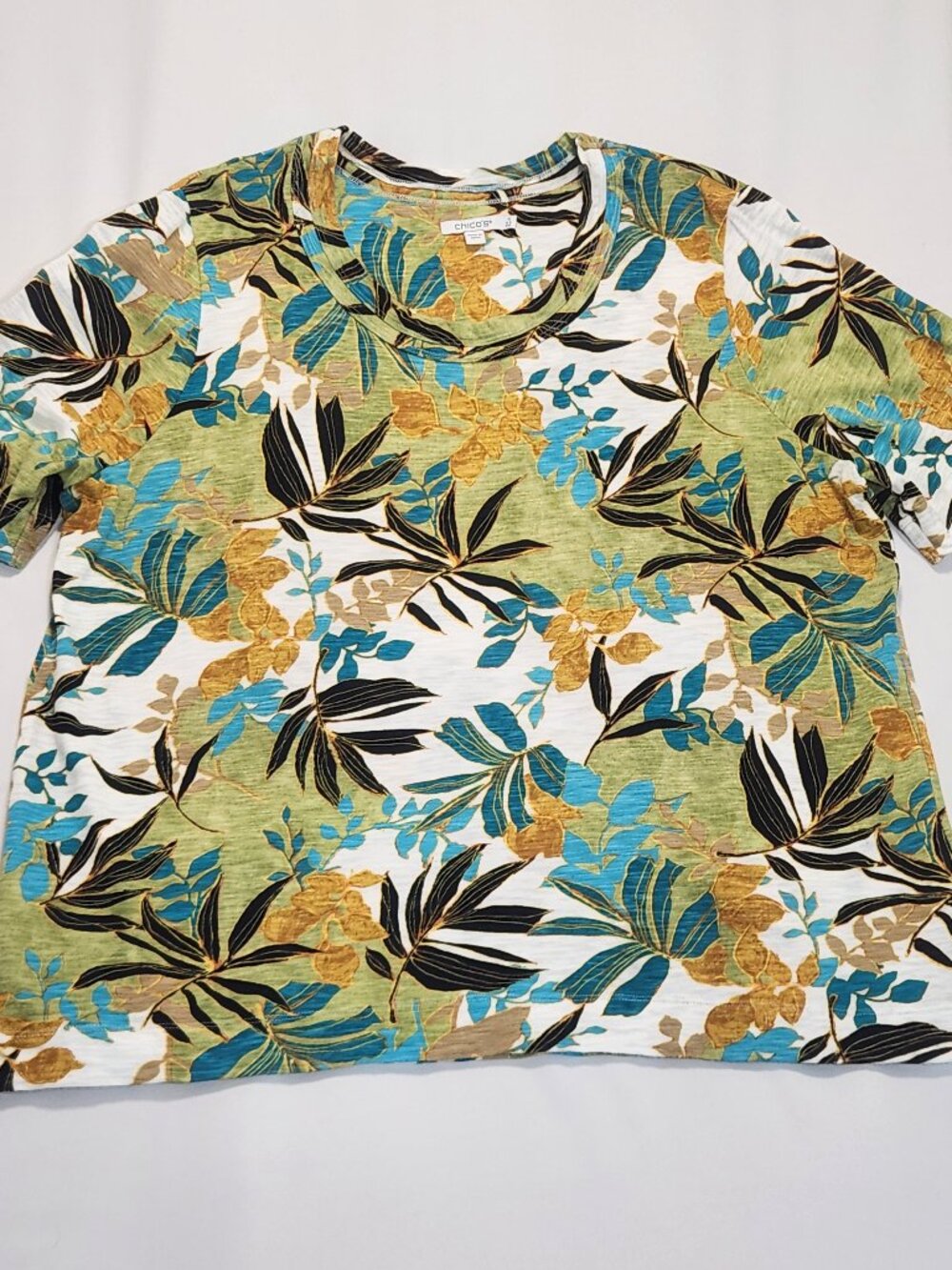 Chico’s Cotton Modal Tropical Floral Slub Knit Tee Top Size XXL